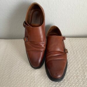Aldo Flex Mens Cognac Brown Leather Double Monk Strap Dress Shoes 10.5 Cap Toe